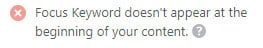Focus Keyword at the beginning of the content